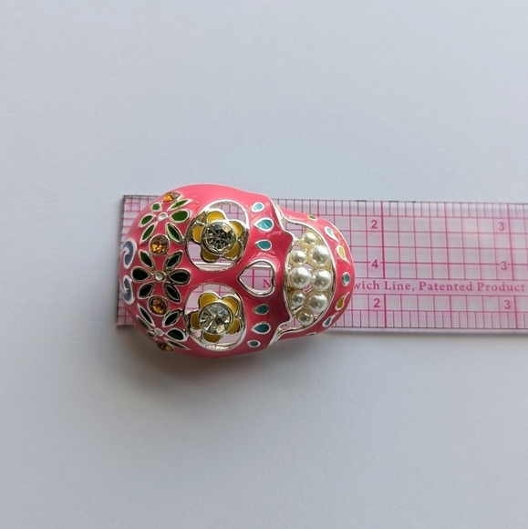 Napier Sugar Skull Día de los Muertos Calavera Day of the Dead Enamel Floral Pin - Picture 8 of 8